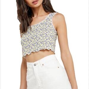Topshop Cropped Lettuce Hem Ditsy Floral Print  Tank Top